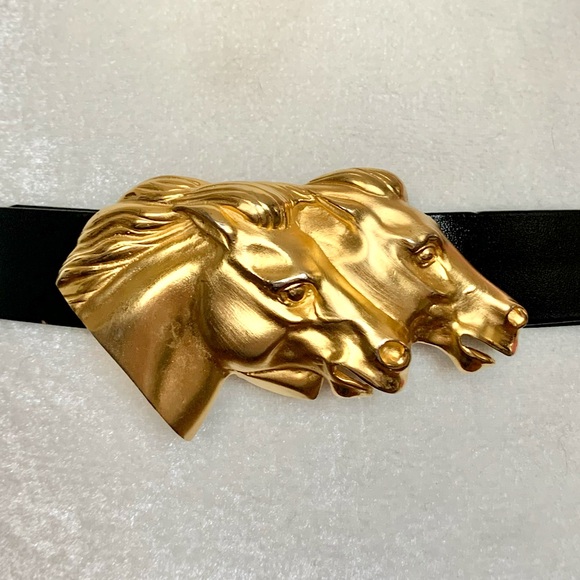 Vintage Doreen Ryan Gold Horse Buckle Leather Belt - Picture 2 of 16